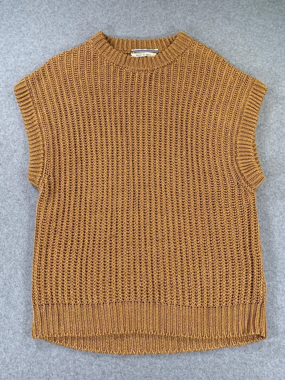 Cristaseya 100% Linen Chunky Knit Sweater Vest Size L Mustard Yellow Italy
